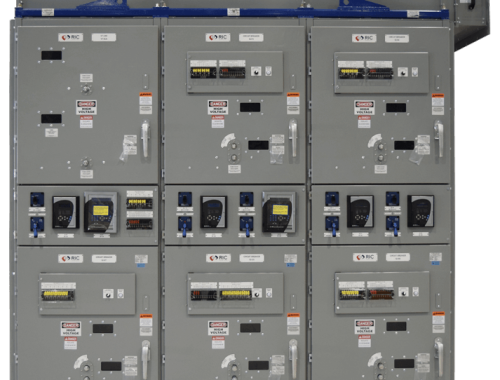 Front side of 3 cell arc resistant switchgear.